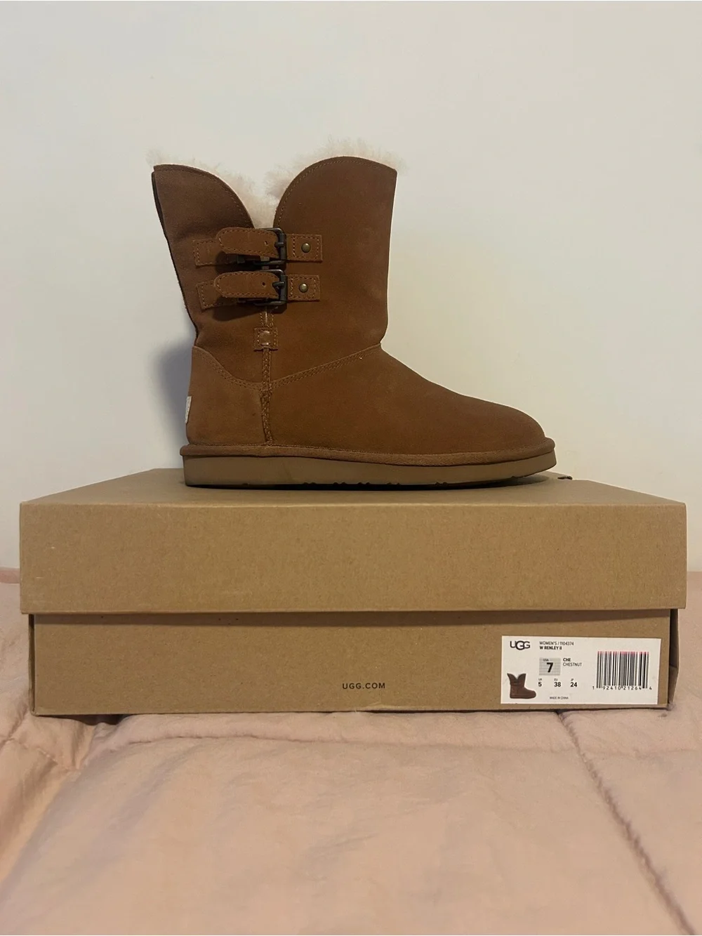 UGG Women's Renley II Chestnut Suede Buckle Boots Size 7 - Picture 4 of 7
